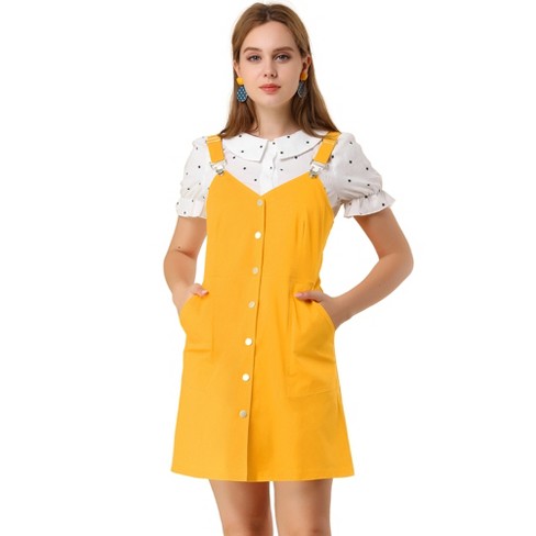 Allegra K Women s Button Down Adjustable Strap Cotton Pinafore