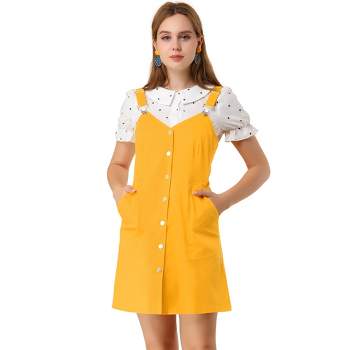 Allegra K Women's Button Down Adjustable Strap Cotton Pinafore Overall Dresses