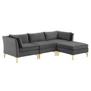 4pc Ardent Performance Velvet Sectional Sofa Gray - Modway: Luxurious Upholstered Seating, Wood Frame - 1 of 4