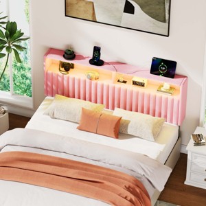 Greenstell Upholstered Headboard for Bed Frame,  with Charging Station & LED Light, Height Adjustable, Gray - 1 of 4