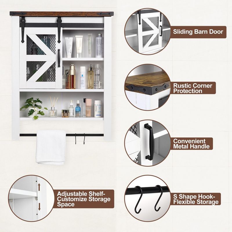 Over The Toilet Bathroom Cabinet with Sliding Barn Door, Bathroom Organizer Cabinet with Towels Bar, 2 of 8