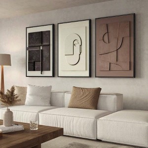 Large 3D Textured Framed Abstract Wall Art for Living Room, 3 Piece Modern Paintings with Black White Brown Geometric - 1 of 4