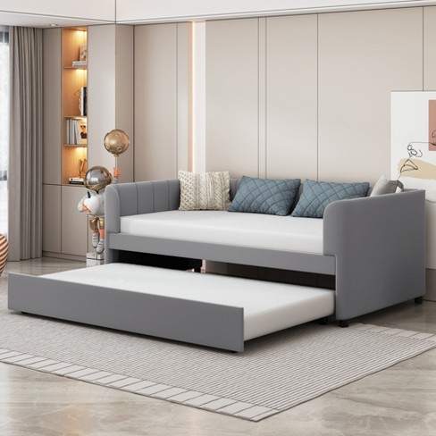 Twin Size Upholstered Daybed With Ergonomic Design Backrest And Trundle Gray Modernluxe Target