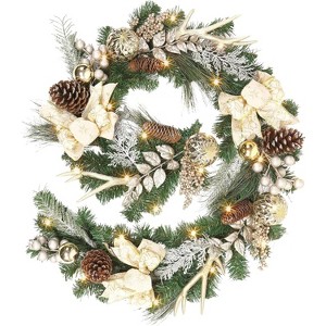 6 Ft Battery-Operated Christmas Garland with Lights, Xmas Garland w/ Pine Cones & Ball Ornaments for Fireplace & Stairs Decorations - 1 of 4