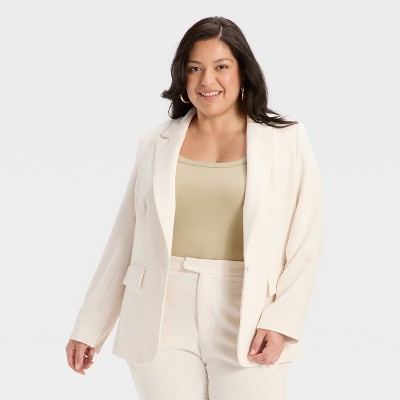 Women's Signature Crepe Nipped Waist Blazer - A New Day™ Cream