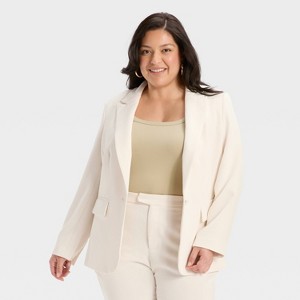 Women's Signature Crepe Nipped Waist Blazer - A New Day™ Cream - 1 of 3