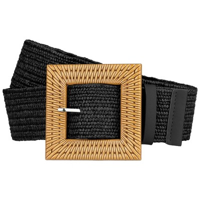 INSPIRE CHIC Women's Wide Stretch Wooden Buckle Elastic Waist Belts