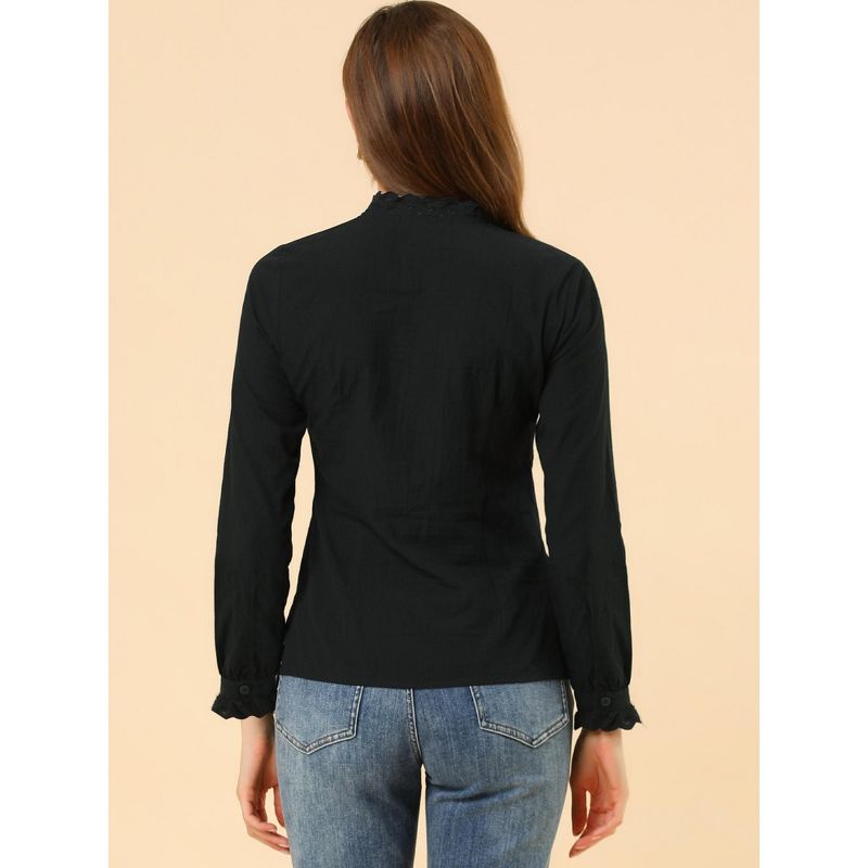 Allegra K Women's Mock Neck Blouse Ruffle Work Office Cotton Pleated Button Up Shirt, 5 of 7