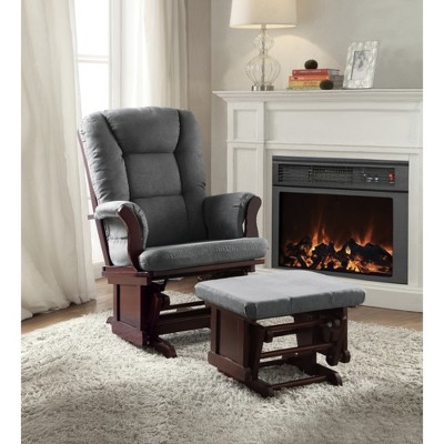 Microfiber Glider Chair with Ottoman, Soft Gray Upholstery and Smooth Gliding Motion