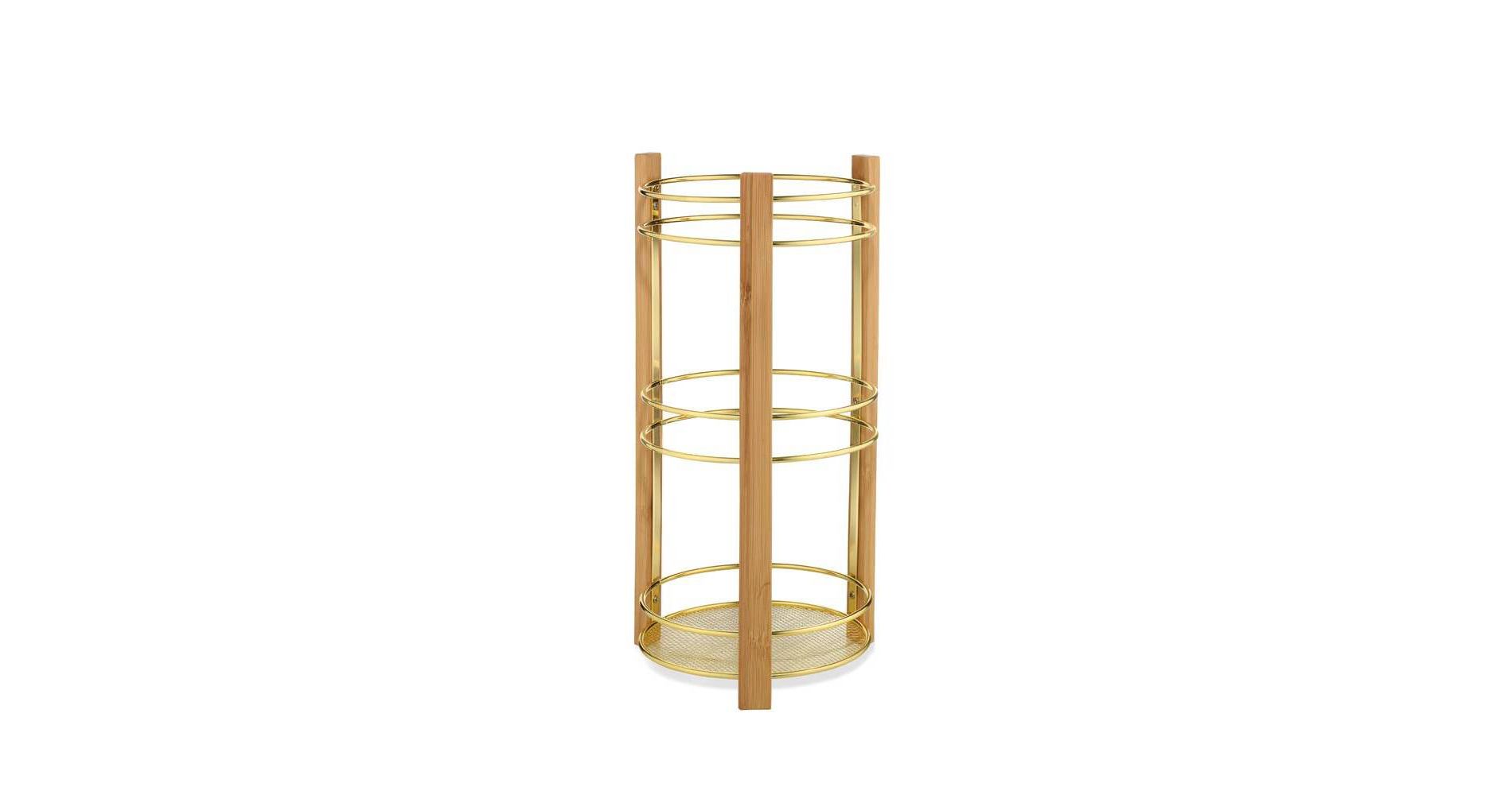 Popular Bath Popular Home 3-Rolls Metal Toilet Paper Reserve with Bamboo Gold