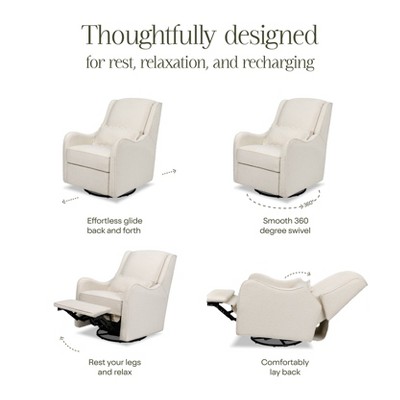 Ivory Boucle Swivel Recliner with Wood Base