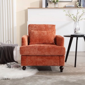 PAGED Single Sofa Chenille Upholstered Sofa Wood Frame Armchair with Thick Cushion for Living Room, Home Office - 1 of 4