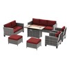Sonkuki 7 Pieces Patio Sofa with Rectangle Fire Pit Table and Ottomans, Wicker Conversation Couch, Navy Blue Cushion - 2 of 4