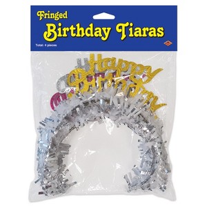 Beistle Happy Birthday Tiaras w/Fringe, this includes 4 packages of tiaras with 4 in each package, 16 tiaras in total Multicolored - 1 of 1