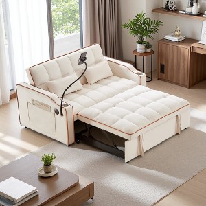 54.7" Velvet Foldable Recliner Double Seat Sofa with USB & Side Pockets - 1 of 4