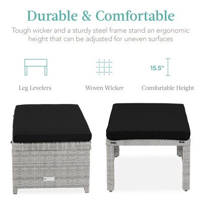 Gray and Black Wicker Outdoor Ottoman Set with Removable Cushions