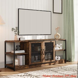 Living Room Farmhouse TV Stand for 65/75 in/80 Inch TV, Entertainment Center w/ Storage Cabinet, Industrial TV Console Cabinet w/ Mesh Doors, 63 in - 1 of 4