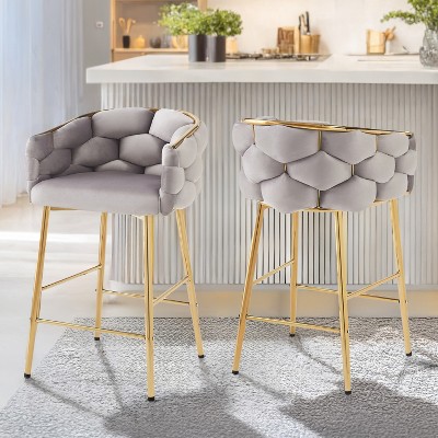 36''H Counter Stools Set of 2, Upholstered Accent Counter Chairs with iron Frame, Softback and Footrest-Merax
