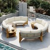 3pc Patio Conversation Set, 6-Person Half Moon Outdoor Patio Furniture Set with Cushions & Coffee Table, Steel Frame+Acacia Wood - ModernLuxe - 3 of 4