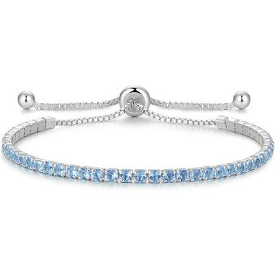 Sterling Silver Birthstone Tennis Bracelet, 2.5mm Adjustable 9 Inch Bolo Bracelet, Birthday Gift for Women Mom Wife