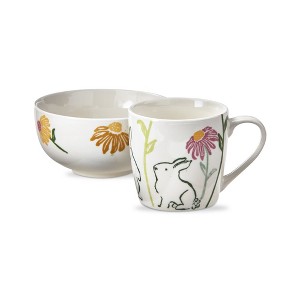 TAG Easter Bunny with Pink and Orange Floral Print Bone China Mug & Bowl Set - 1 of 3