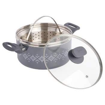 Spice By Tia Mowry Savory Saffron 5 Quart Ceramic Nonstick Aluminum Dutch Oven with Lid and Steamer