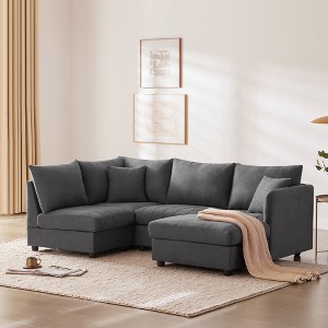 YOOCOZZ Upholstered Sectional Sofa with Movable Ottoman and Vertical Stripe Design - 1 of 4