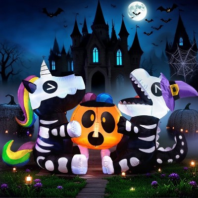 Joyfy 6 FT Long Halloween Inflatables Outdoor Decorations, Inflatable Skeleton Unicorn and Dinosaur with Pumpkin for Party Yard Garden Lawn Decoration