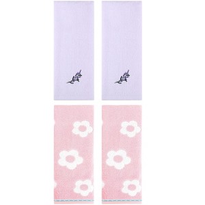 REGALWOVEN 4 Pcs Cute Floral Pattern Cotton Bathroom Soft Absorbent Hand Towel - 1 of 4