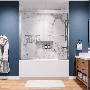 "60x75-Inch Contemporary Double Panel Shower Door with Matte Silver Robust Frame and Aluminum Alloy Square Profile" - 1 of 4