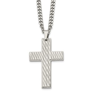 Black Bow Jewelry Men's Stainless Steel Large Textured Cross Necklace, 24 Inch - 1 of 4