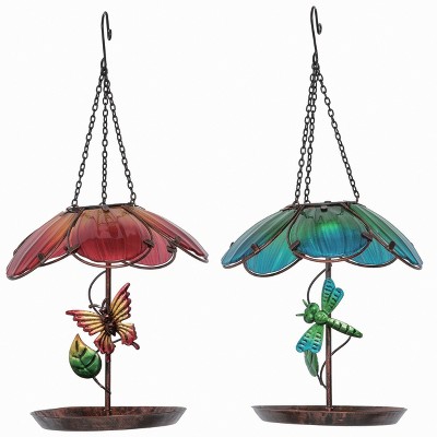 Transpac Metal Solar Blossom Hanging Feeder Set of 2 Spring Home Decorations