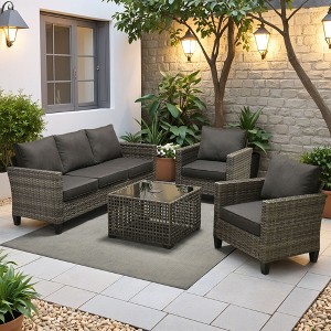 XIZZI Outdoor Sectional Sofa Set, Modular Outdoor Gray Wicker Sofa Set with Optional Solar Table, Ottomans or Fire Pit in 6 Colors, All-Weather Design - 1 of 4