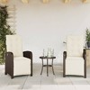 vidaXL 3 Piece Poly Rattan Bistro Set with Adjustable Recliners & Cushions - Brown/Cream White for Garden, Patio, Balcony - 3 of 4