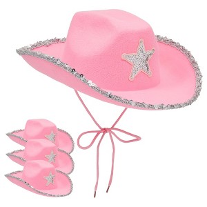 Zodaca 4-Pack Pink Cowboy Hats for Girls - Felt Cowgirl Hats for Costume, Dress Up Party (One Size Fits All) - 1 of 4