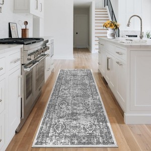 Coucheta Vintage Distressed Runner Rug Machine Washable Non-Slip Low Pile Floral Printed Hallway Kitchen Laundry Rug,Multiple sizes and colors - 1 of 4