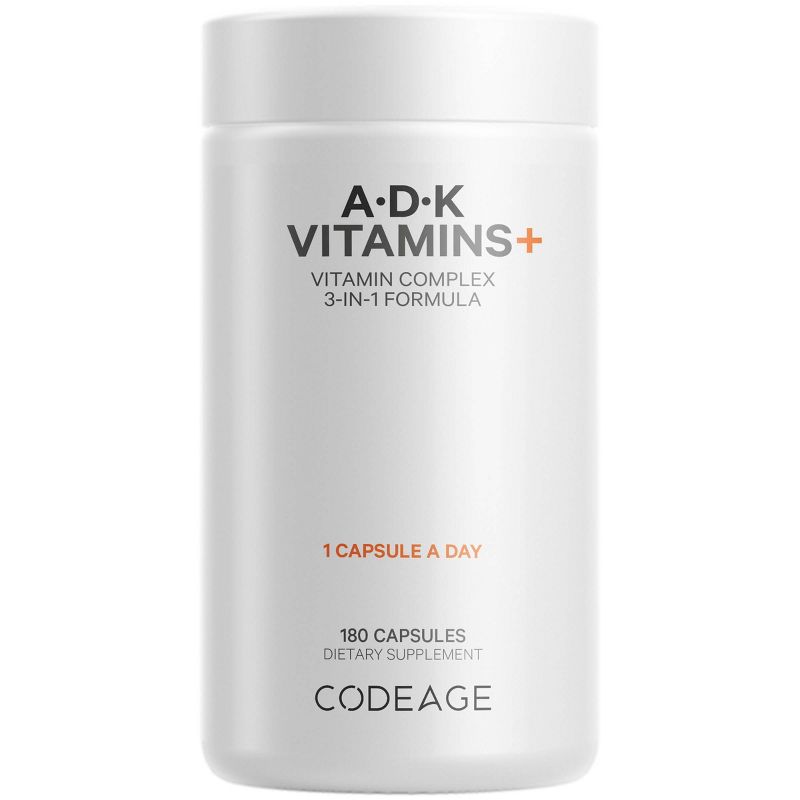 Codeage Vitamin ADK Capsules with Vitamin A, D3 5000 IU and K1 &#38; K2 (MK4 &#38; MK7) - 180ct, 1 of 13