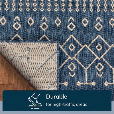 Blue and Beige Synthetic Flat-Weave Indoor/Outdoor Rug 6' x 9'
