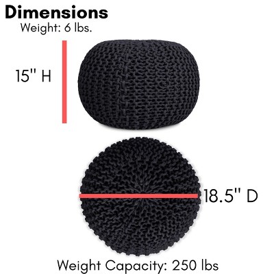 Charcoal Grey Hand-Woven Cotton Round Pouf Ottoman