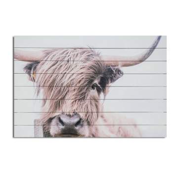 24" x 36" Highland Cow Print on Planked Wood Wall Sign Panel Brown - Gallery 57
