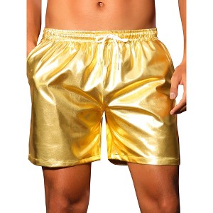 INSPIRE CHIC Men's Elastic Drawstring Party Metallic Hot Shorts - 1 of 4