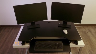 Deluxe 40" Black Metal Wide Standing Desk Converter with Retractable Keyboard Tray