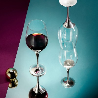 Royal Selangor Pewter Red Wine Glass Pair - Domaine Collection Liquor Glasses Set of 2 Round Bowl Design Clear Gift Box for Anniversary, Wedding