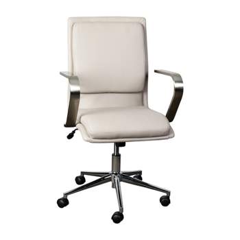 Flash Furniture James Mid-Back Designer Executive Upholstered Office Chair with Brushed Metal Base and Arms