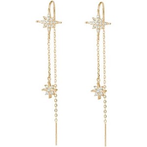 Sterling Silver Star Dangle Earrings: CZ Threader Tassel Earrings for Women & Teens - 1 of 4
