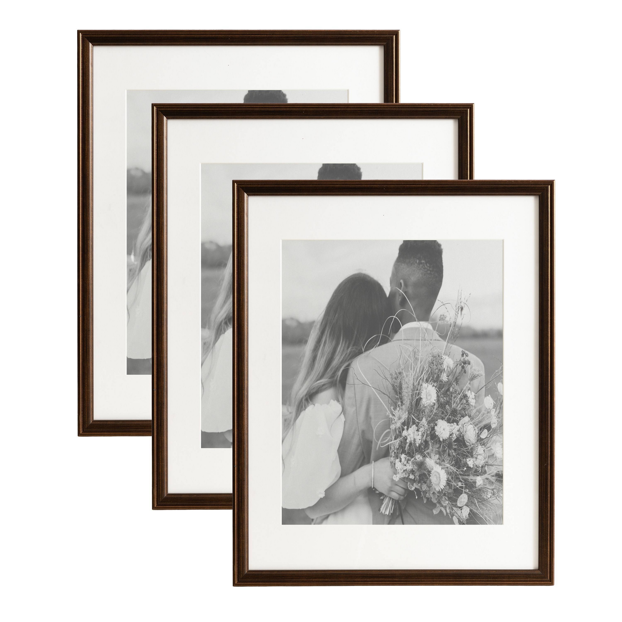 Kate & Laurel All Things Decor (Set of 3) 14"x18" Matted to 11"x14" Adlynn Rectangle Picture Frames Bronze