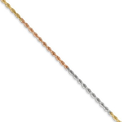 Black Bow Jewelry 1.5mm 14k Tri-Color Gold Diamond Cut Solid Rope Chain Necklace
