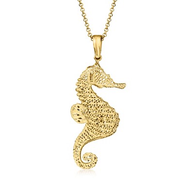Ross-Simons Italian 18kt Gold Over Sterling Seahorse Pendant Necklace Size 18