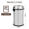 17 Gallon/65 Liter Open Top Trash Can, Stainless Steel Kitchen Garbage Can, Commercial Round Rubbish Bin, Waste Container for Restaurant Hotel - 2 of 4
