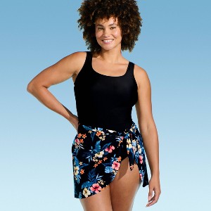 Lands' End Women's One Piece Swimsuit with Faux Pareo - Black - 1 of 3